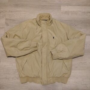 Polo Ralph Lauren Bomber Jacket Medium Insulated Fleece Lined Brown Zip y2k